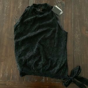 Black Mock Neck Lace Tank Top
